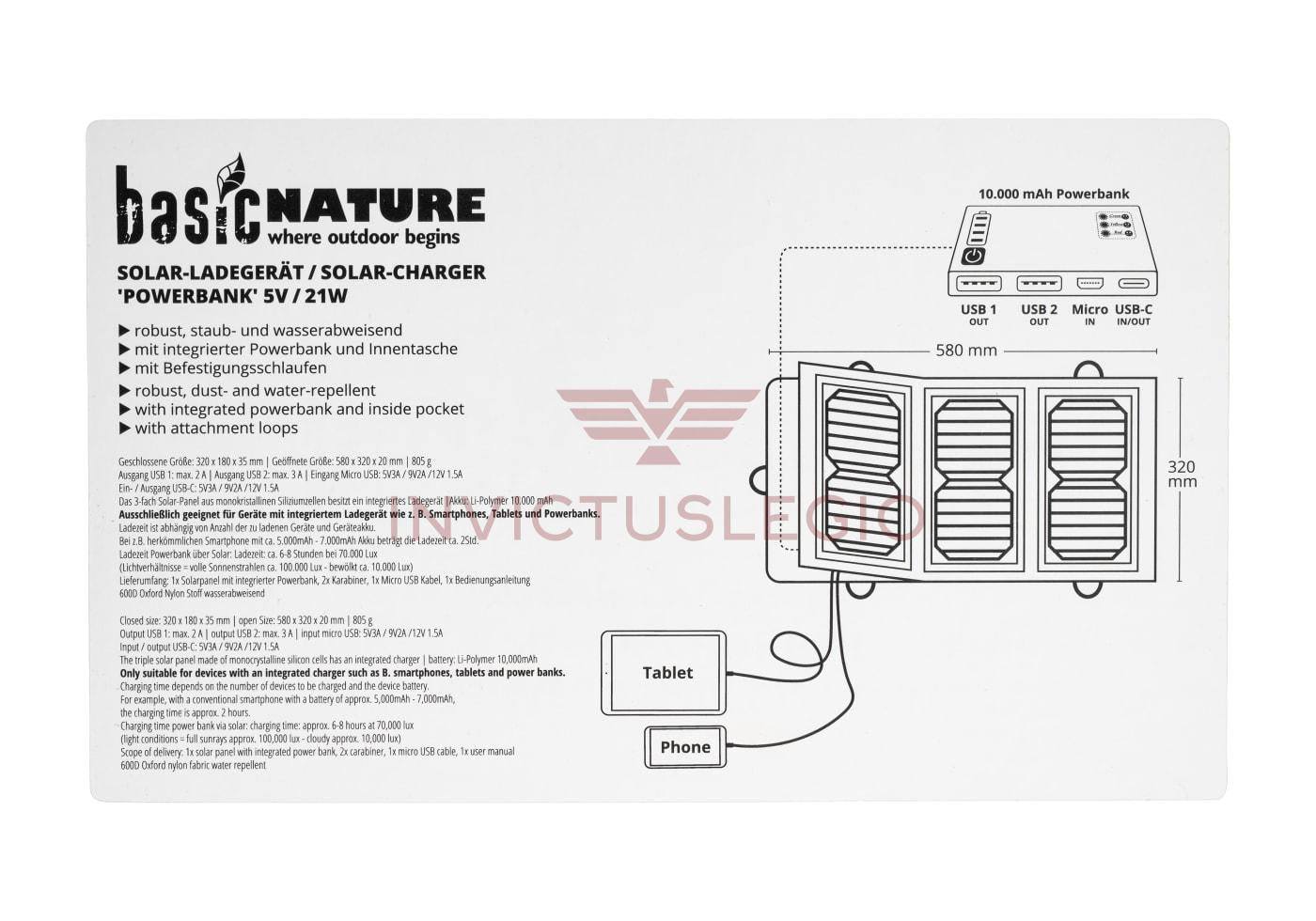 BasicNature SOLAR CHARGER POWERBANK - INVICTUSLEGIO