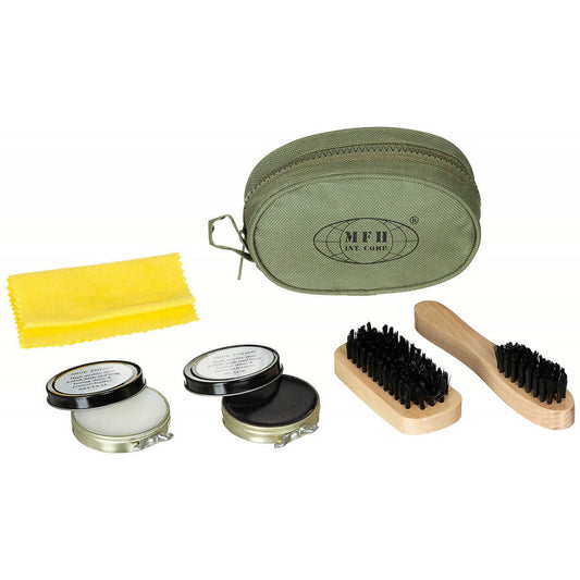 Schuhputzset, oliv, 2 Bürsten, 2 Schuhcremedosen - INVICTUSLEGIO
