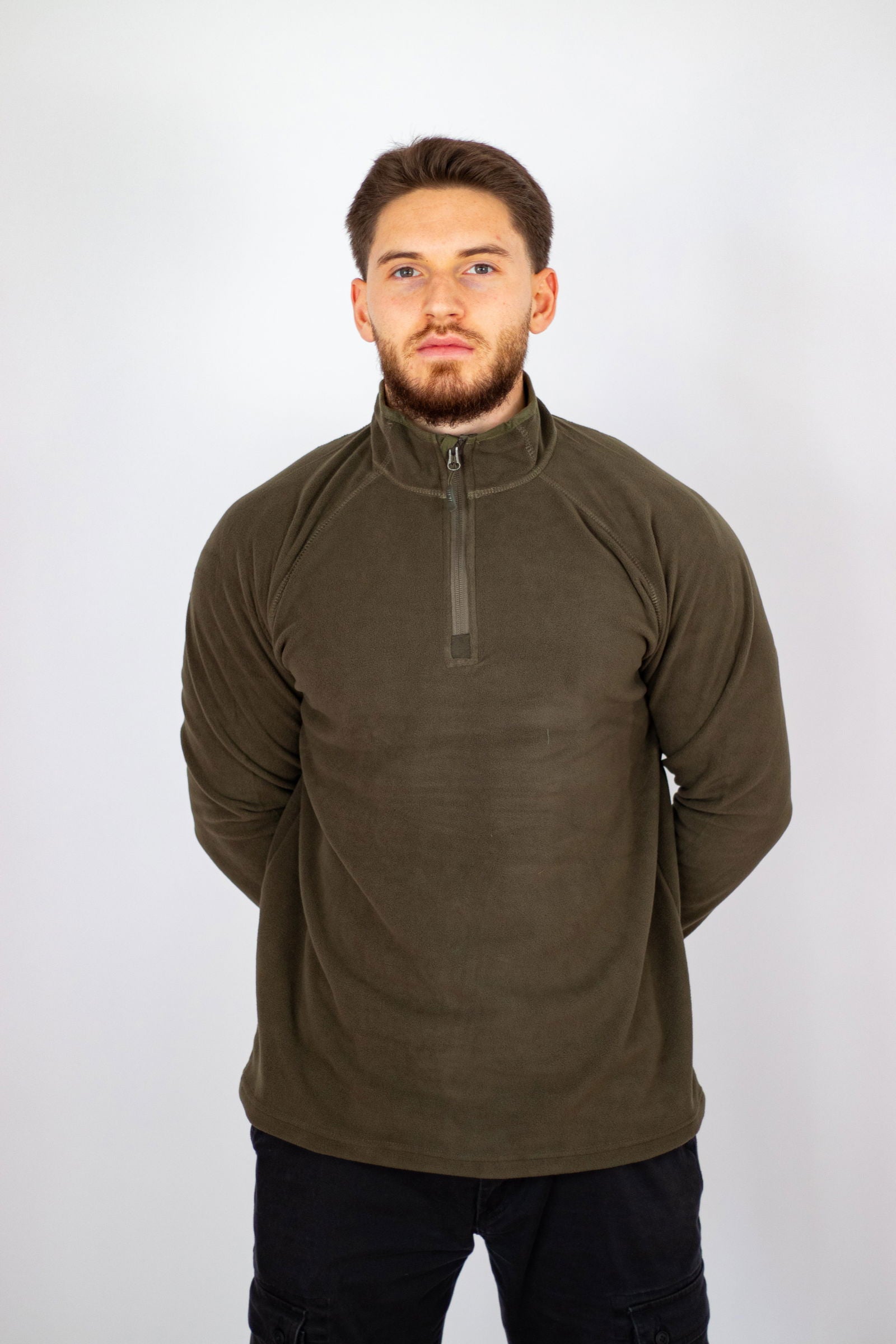 Shirt, "Troyer", Microfleece, langarm, oliv, 200 g/m² - INVICTUSLEGIO