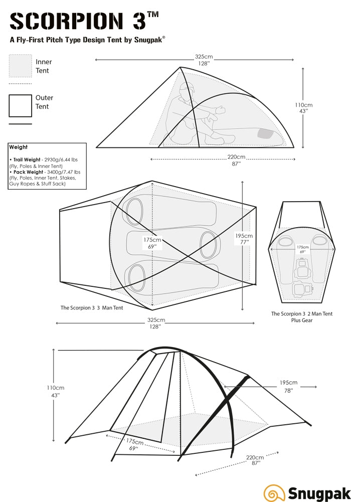 SNUGPAK SCORPION-3 DREIMANNZELT TUNNELZELT