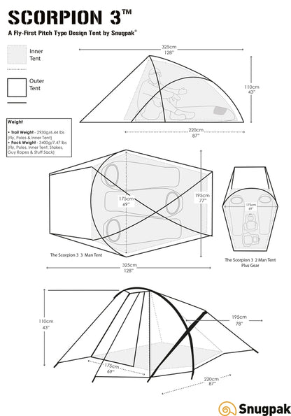 SNUGPAK SCORPION-3 DREIMANNZELT TUNNELZELT